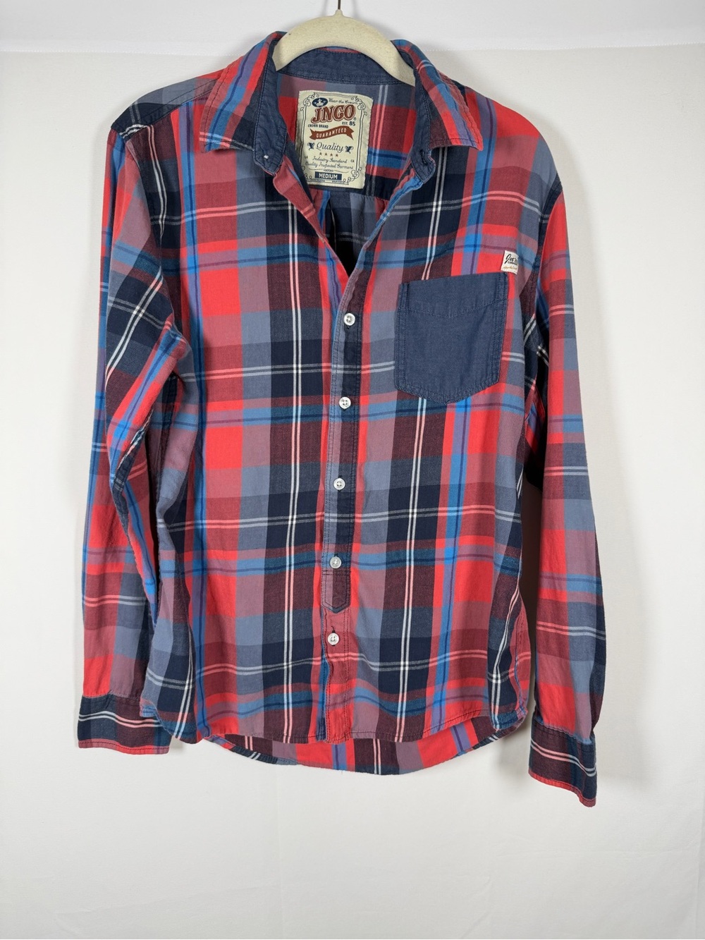 JNCO Red & Navy Plaid Button-Down Shirt
